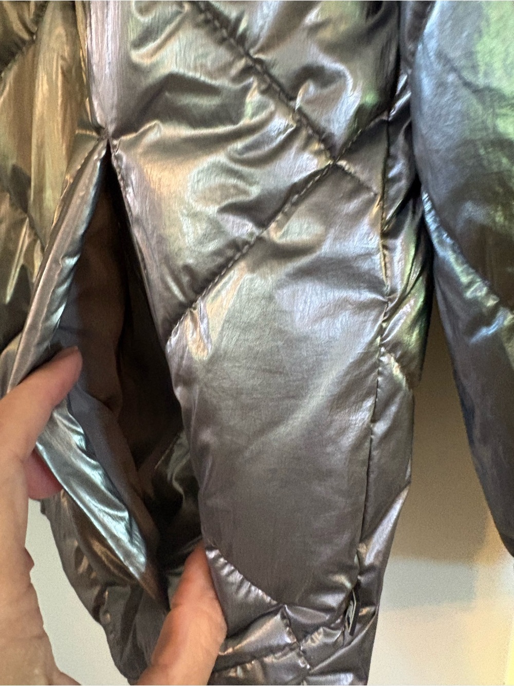 Ann Taylor LOFT/Lou & Grey Metallic Quilted Puffer Jacket - Silver Size XL NWOT - Picture 4 of 7